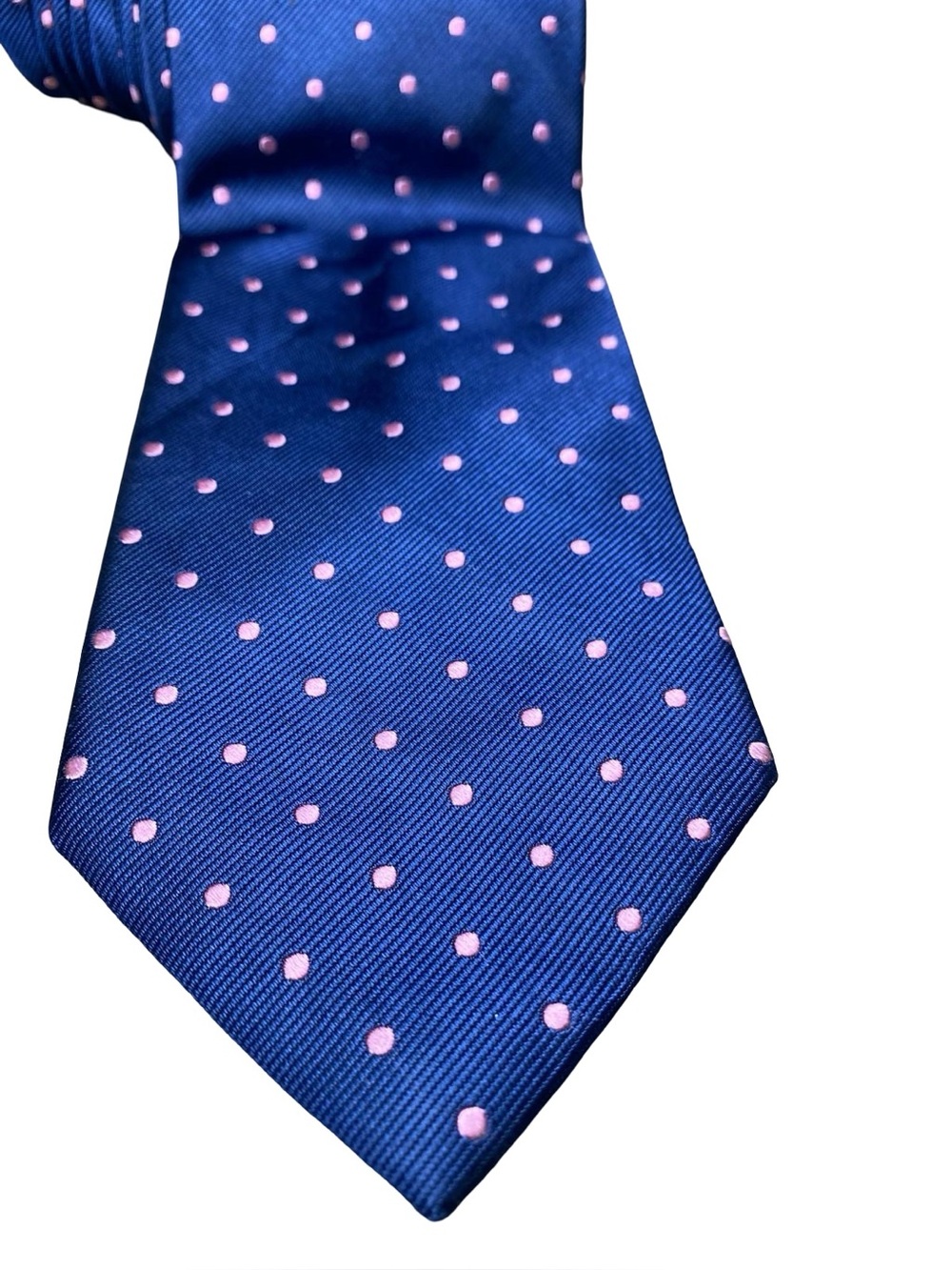 Jos. A. Bank Men's Silk Tie Blue Pink Polka Dot Geometric Pattern Handsewn